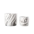 Urban Trends Collection Cement Round Pot with Embossed Wave Pattern  Seamless Overlay Design Body White Set of 2 19302